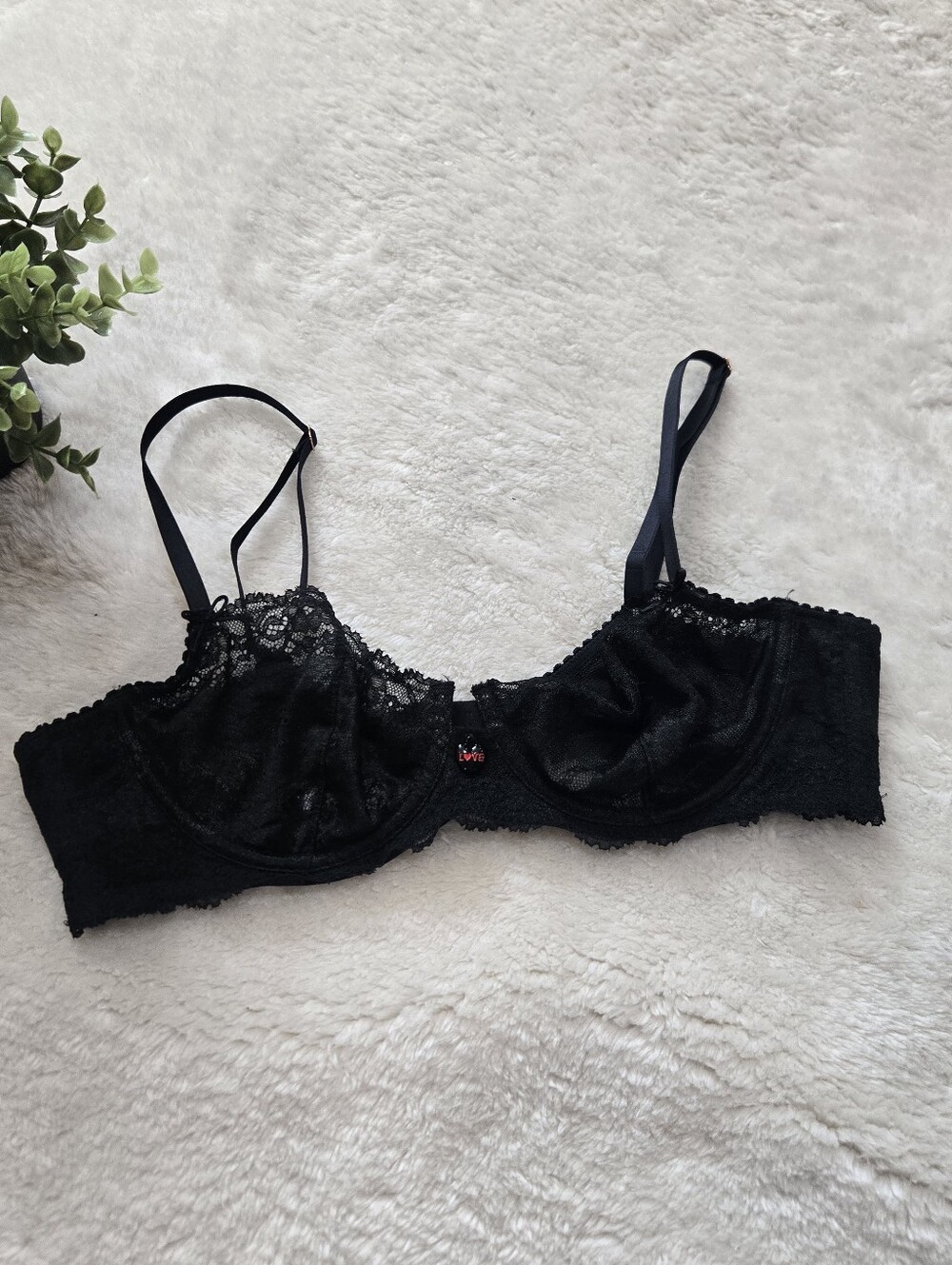 Savage X Fenty Black Candy Heart Unlined Lace Balconette Bra